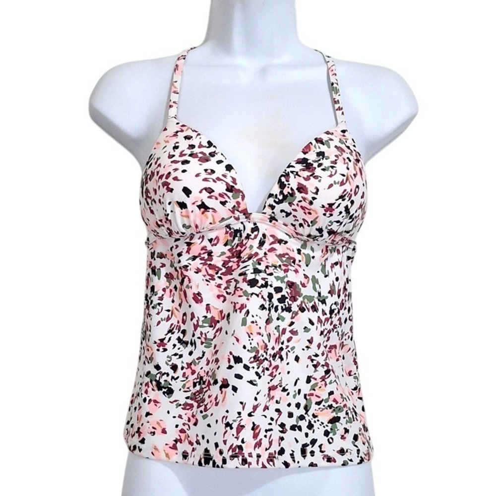 Hula Honey‎ Tankini Small White Multi Leopard Braided Back Push Up Swim Top